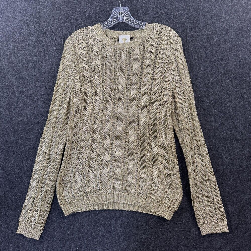 Anthropologie Guinevere Sweater Women's Medium Gold Metallic Sheer Open Knit